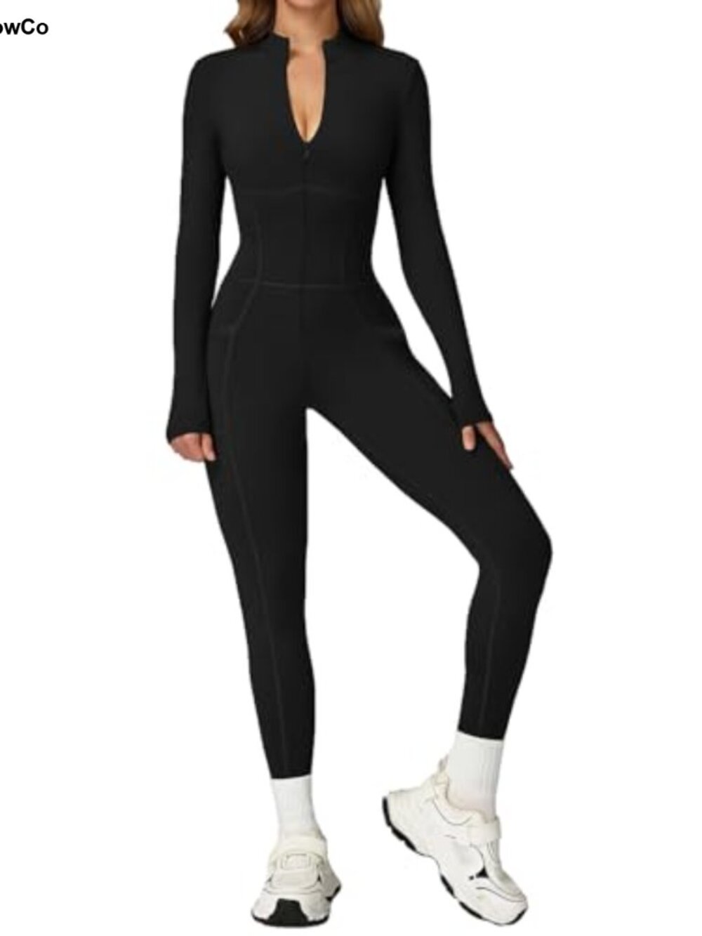 Women's Zip-Up Jumpsuit Bodycon Stretch Unitard with Pockets